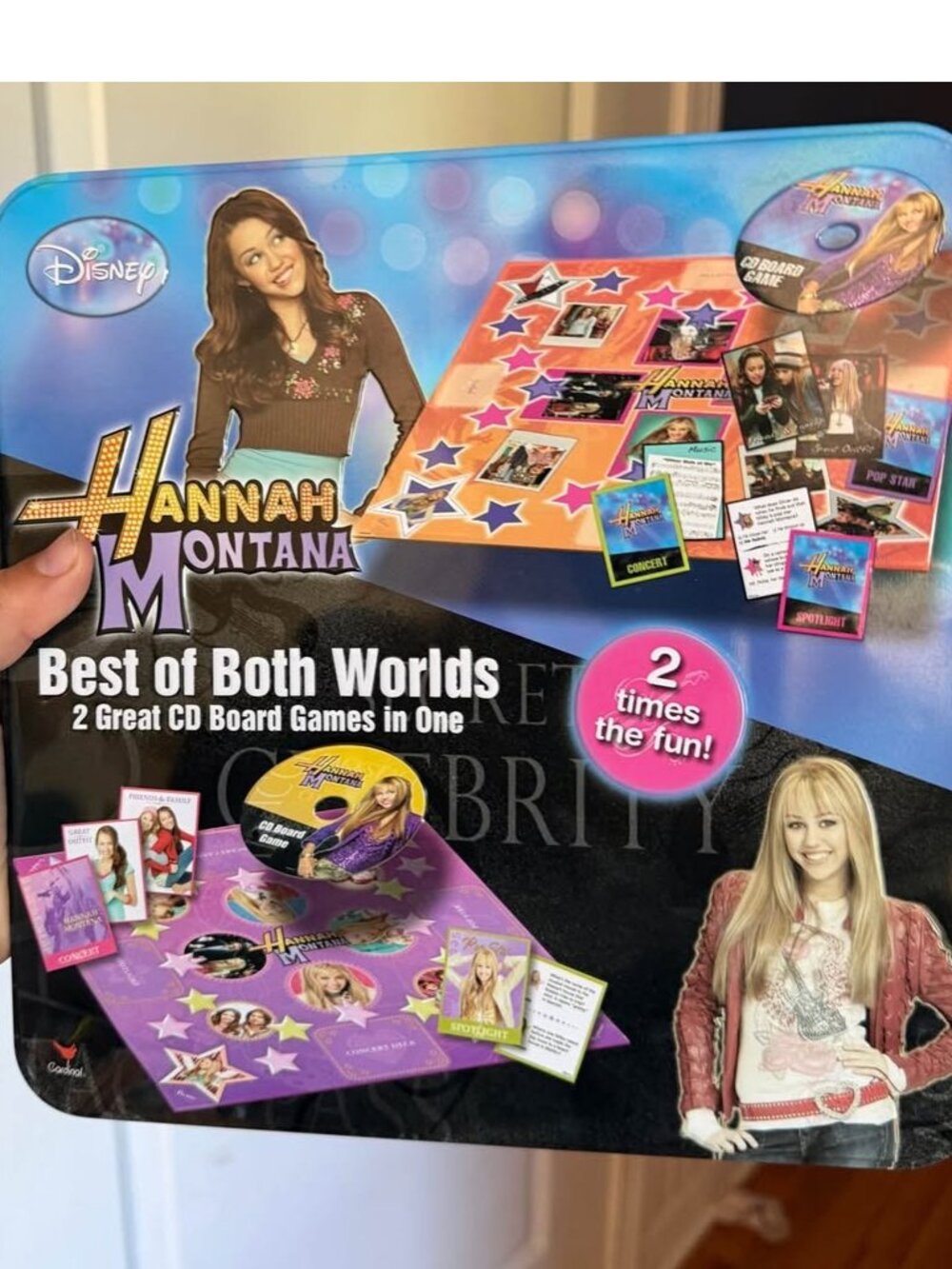 Y2K Hanna Montana best of both worlds cd board game. New/damaged tin